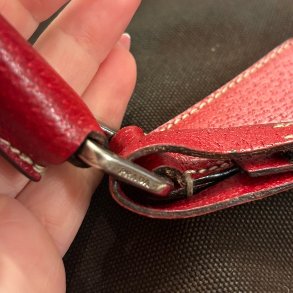 Prada Red and Brown Leather & Canvas Satchel 100% Authentic - Picture 7 of 15